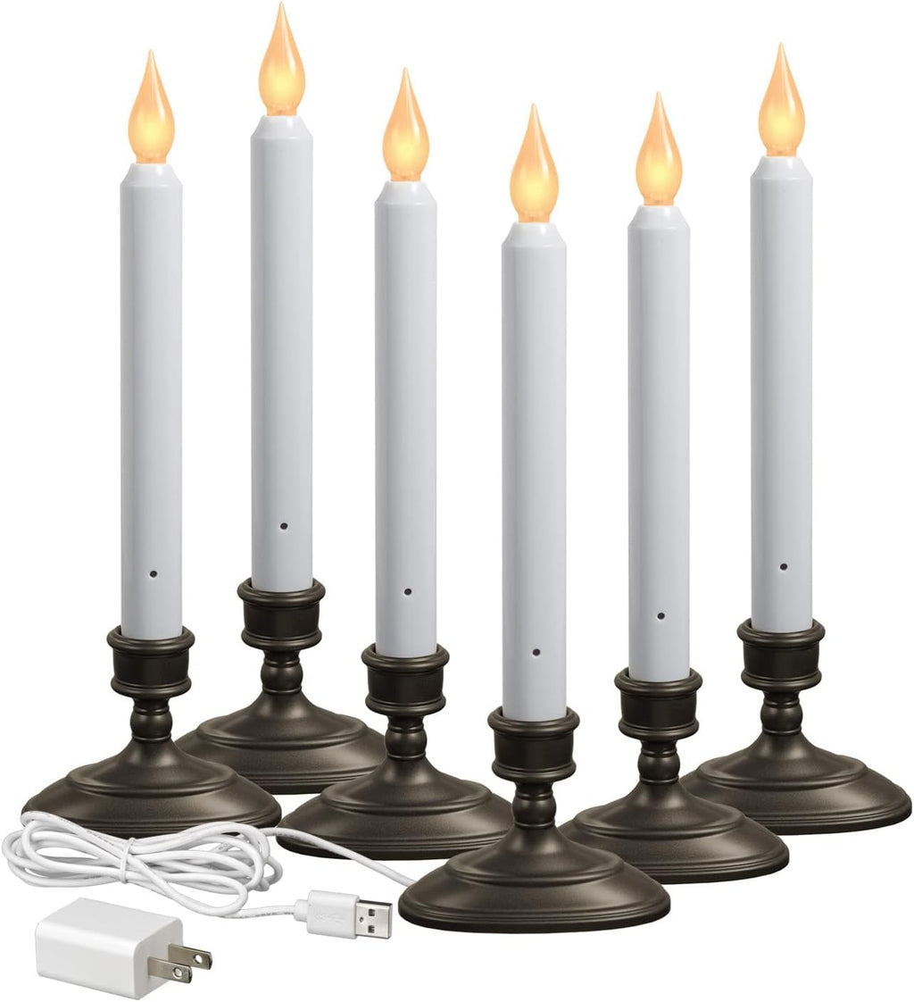 Xodus Plug-in Window Candles, Bright, Dusk to Dawn Sensor, Bronze, 6 Pack