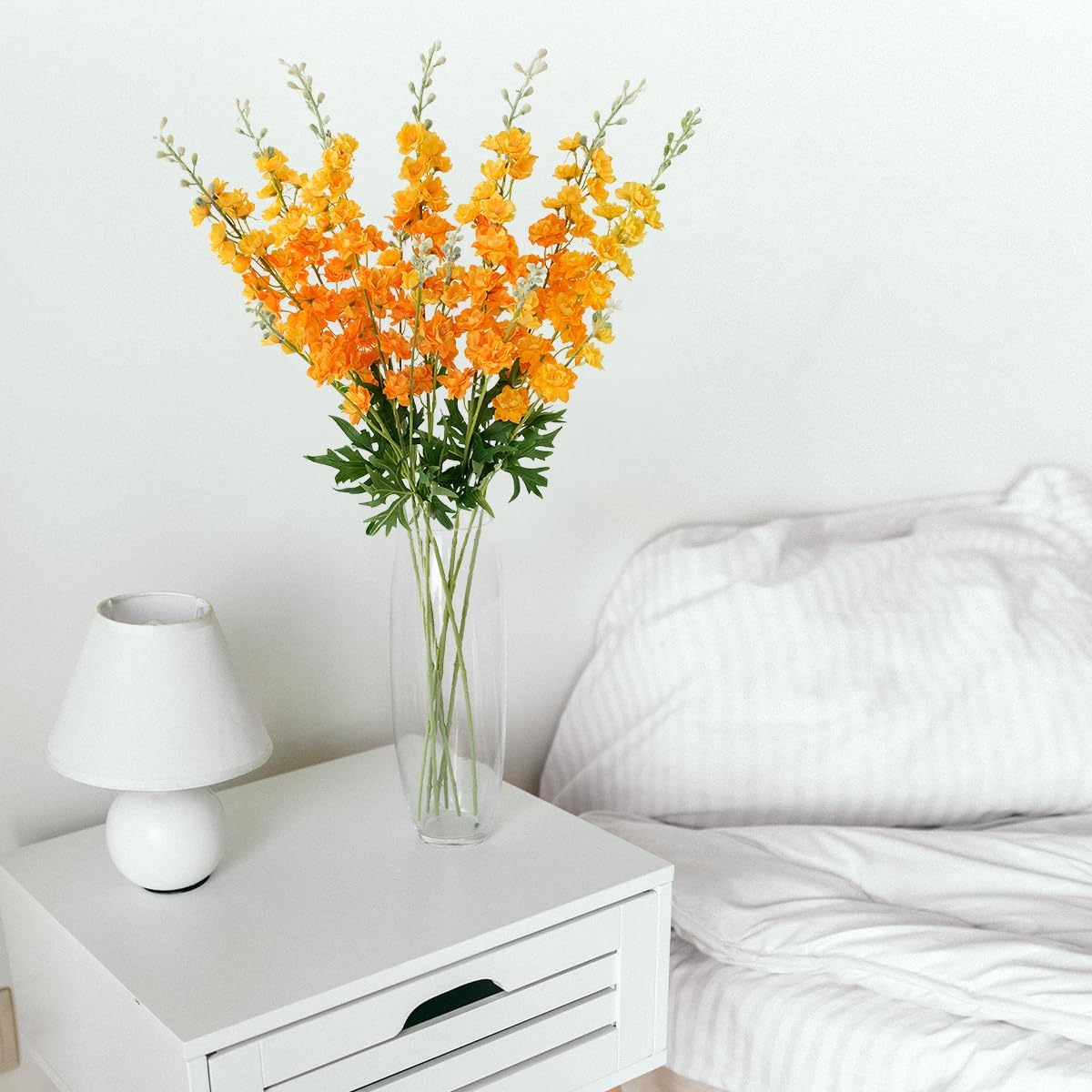 ZYTUYO Delphinium Artificial Flower 4PCS 33.5'' Faux Larkspur Long Stem Fake Floral Silk Bouquets Plant for Tall Floor Vase Home Kitchen Wedding Outdoor Indoor Arrangement Decor (Yellow)