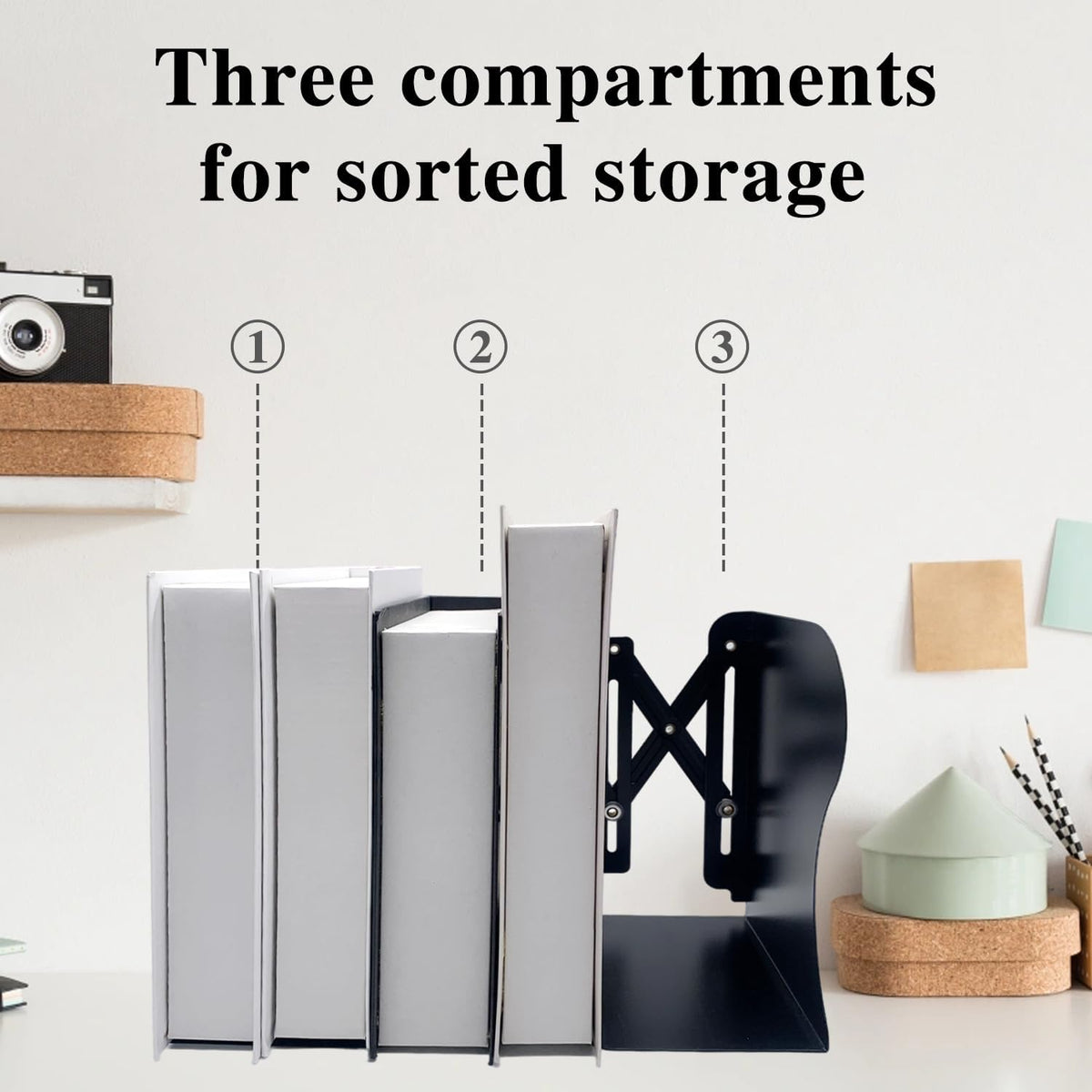 Ysenchan Heavy-Duty Adjustable Metal Bookends - Non-Slip Bookshelf Organizer for Desks, Decorative Book Holder for Magazines & Heavy Books