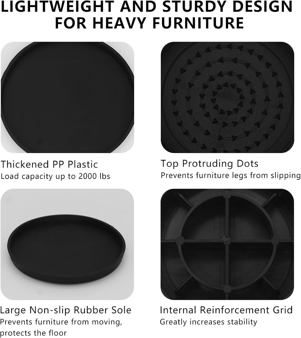 4 Sets Furniture Risers 1 inch Black Bed Risers, Heavy Duty Round