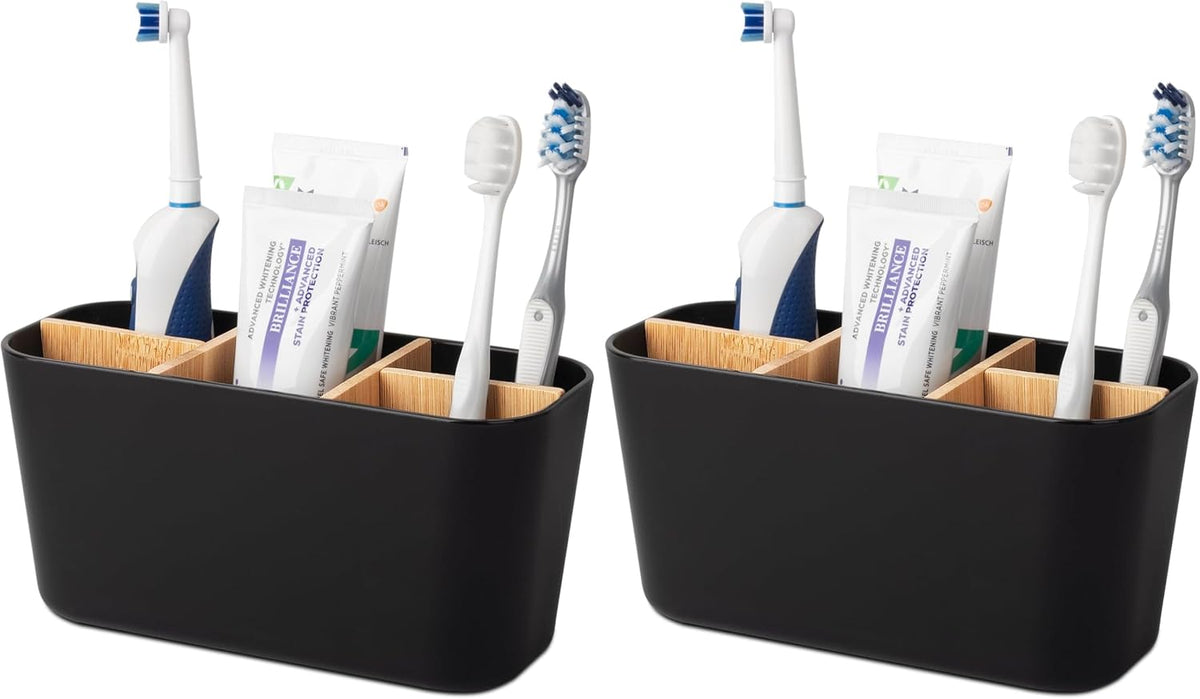 Toothbrush Holders Electric Tooth Brush and Toothpaste Organizer, Black (Pack of 2)
