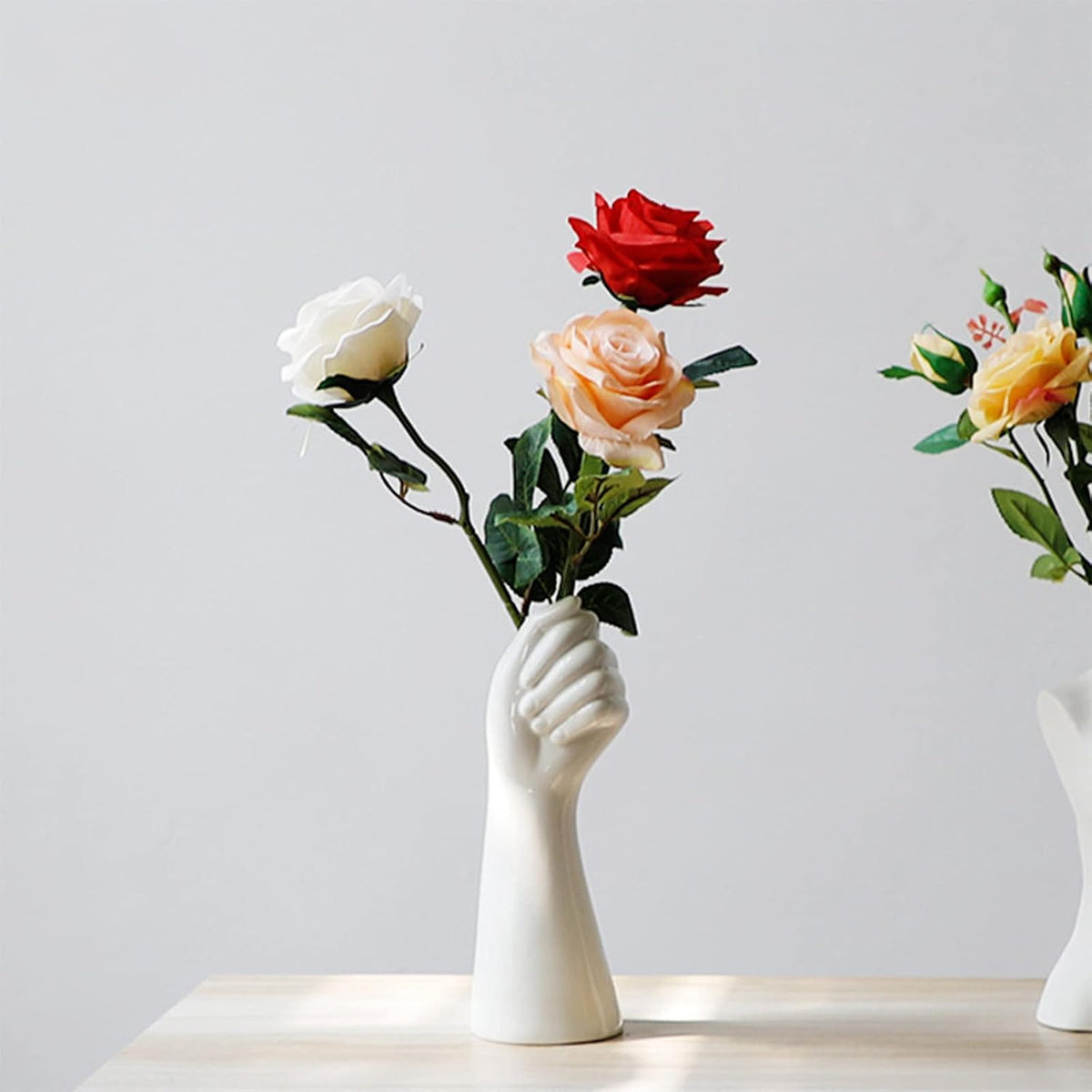 Modern Hand Shaped Decorative Vase,9.25''H Ceramic Body Vase, Art Small Flower Vase for Coffee Table Decor,Vases for Flowers,Shelf Living Room Home Farmhouse Table Decor