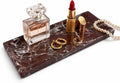 Marble Decorative Tray for Home Decor, Red Vanity Tray for Bathroom Countertop, Small Perfume Tray for Dresser, Luxury Stone Organizer for Jewelry, Candles & Skincare, 11 x 4.7 in