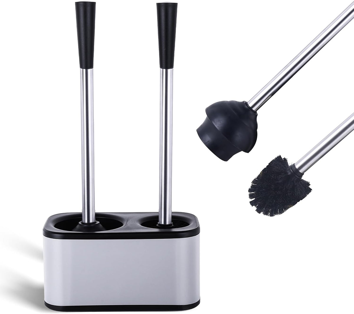 Stainless Steel Toilet Brush and Holder Set - Modern Toilet Brush and Plunger Set - Bathroom Essentials