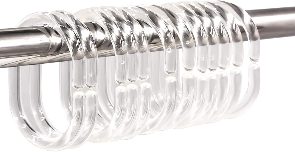 24 pcs Shower Curtain Rings Plastic Shower Curtain Hooks C-Shaped Rings Hook Hanger Bath Drape Loop Clip Glide Bathroom Shower Window Rod (Clear)