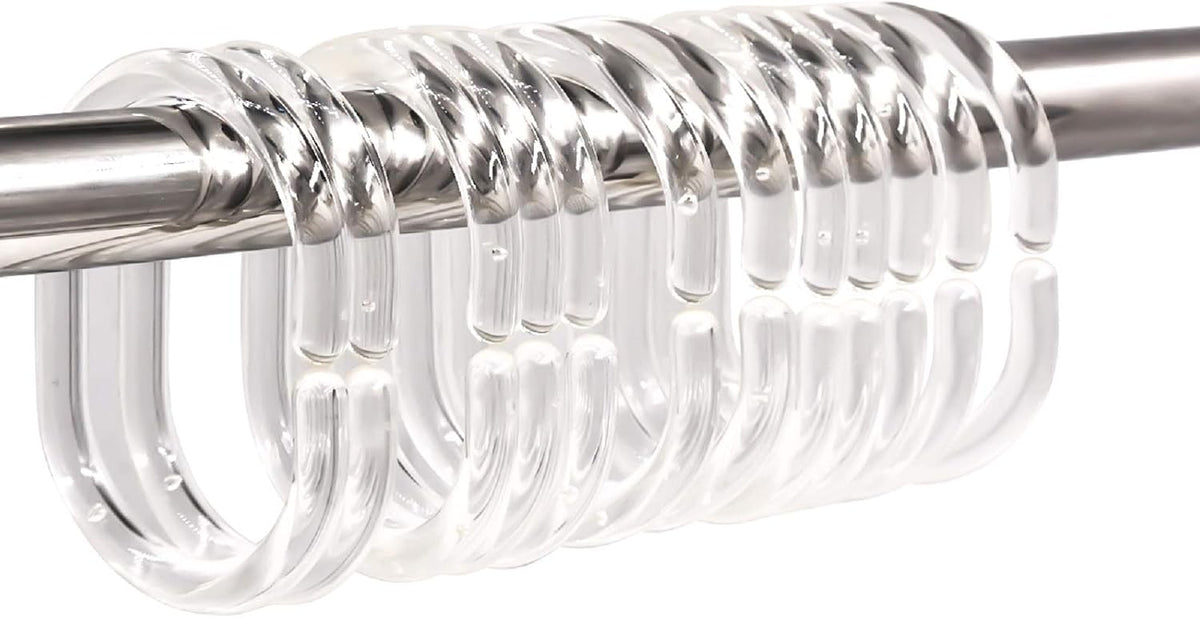 24 pcs Shower Curtain Rings Plastic Shower Curtain Hooks C-Shaped Rings Hook Hanger Bath Drape Loop Clip Glide Bathroom Shower Window Rod (Clear)