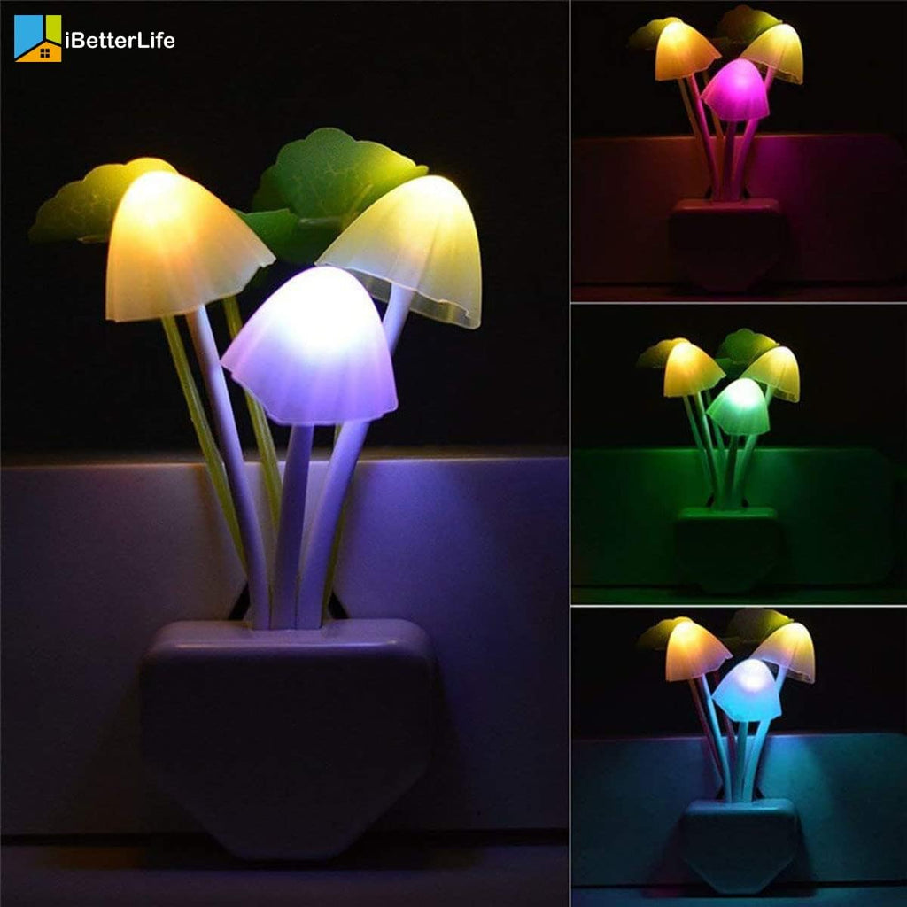 iBetterLife Sensor Mushroom Night Light - 2 Pack Color Changing Plug in Wall LED Mushroom Nightlight with Dusk to Dawn Sensor Auto On/Off Cottage Core Decor Lamp, Super Power Saving