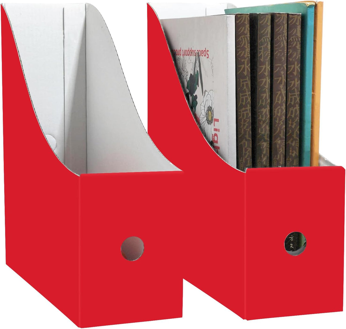 Limitliho 2 Pack Red Cardboard Magazine Holder for Desk or Shelves
