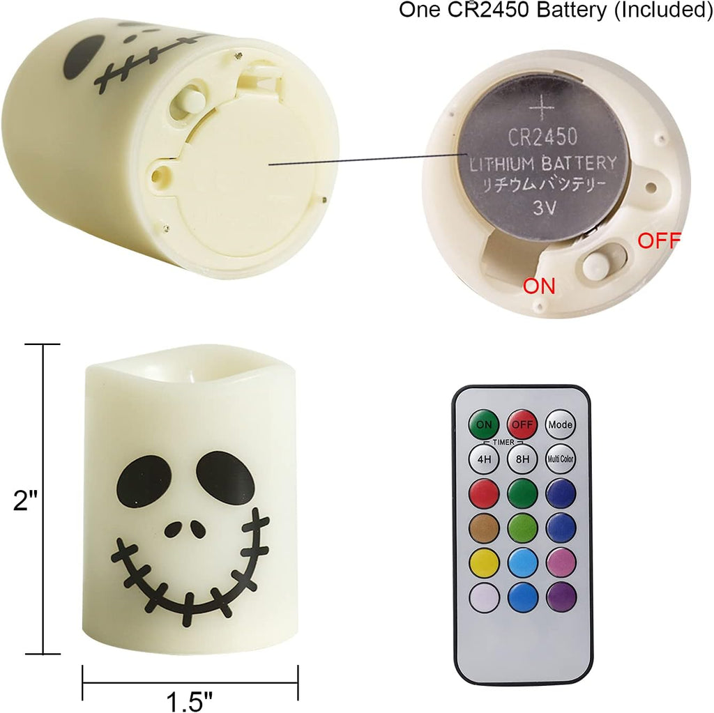 GenSwin Halloween Flameless Candles Color Changing with Remote Timer, Halloween Decorations Ghost Face Battery Operated Tealight Candles, Colorful LED Votive Candles for Home Decor(12 Pack, 1.5” x 2”)
