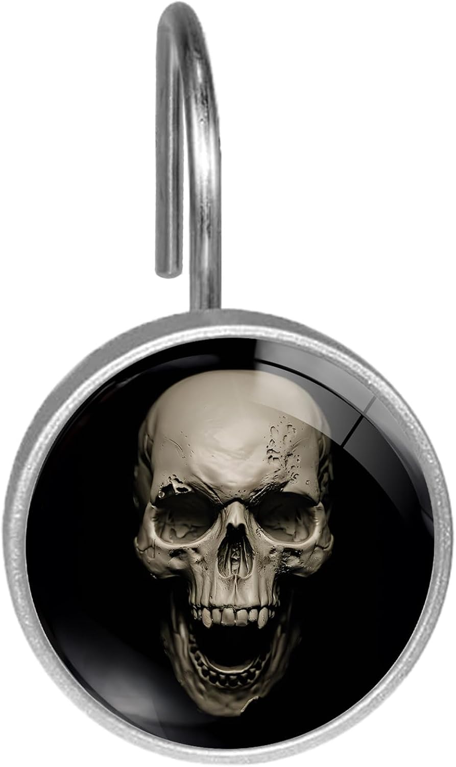 White Skull Shower Curtain Hooks Set of 12