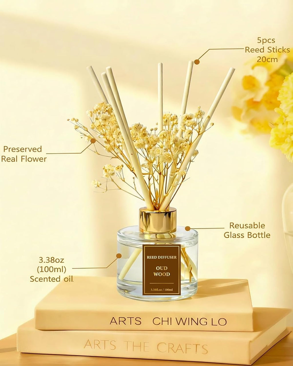Reed Diffuser Set-Oud Wood Scent 3.38 fl oz,Scent Long