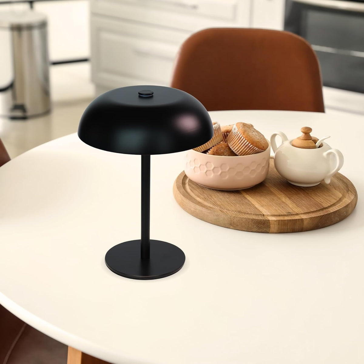 Cordless LED Mushroom Table Lamp, 5200mAh Battery, Dimmable 3 Color, White