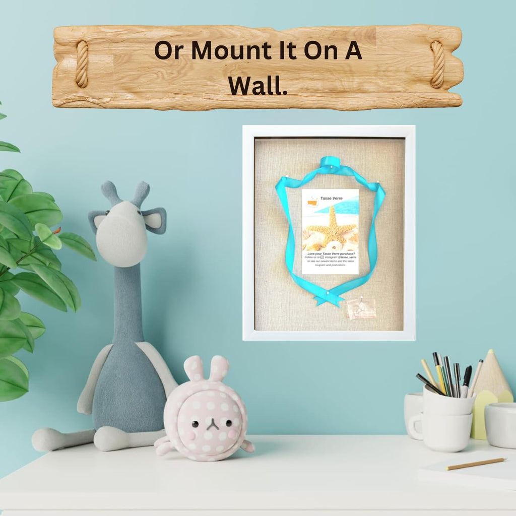 Tasse Verre 12x15 White Display Shadow Box (1-Pack) Frame w/Linen Background and 8 Stick Pins - Ready to Hang Shadowbox Picture Frame - Box Display Baby Memorabilia Wedding