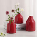 hjn Red Small Vase Set of 3 for Modern Home Decor,Ceramic Vases for Centerpieces Flower Vases for Living Room Wedding/Dinner Table/Party -Red