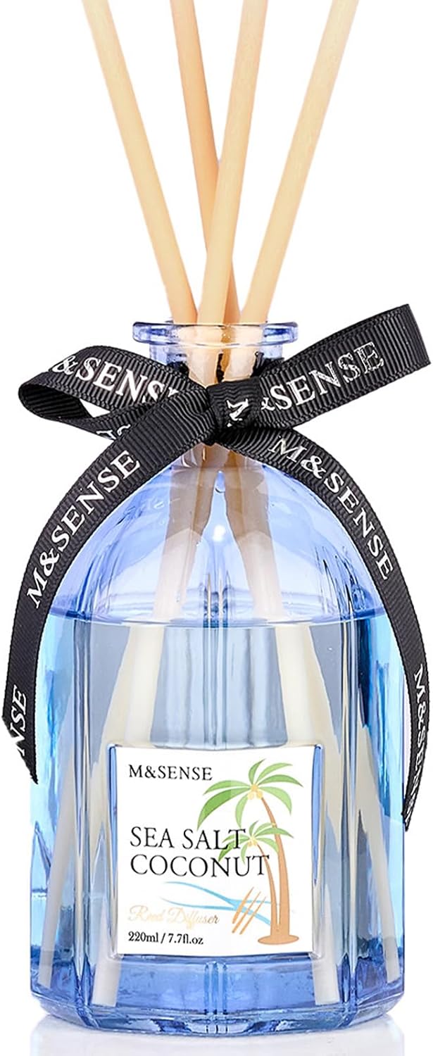 M&SENSE Reed Diffuser Set, Sea Salt Coconut, 7.7 oz Natural Essential Oil