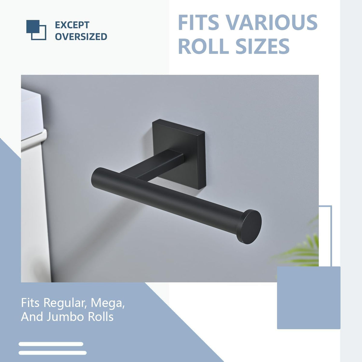 Toilet Paper Holder Set with 2 Robe Hooks, Matte Black
