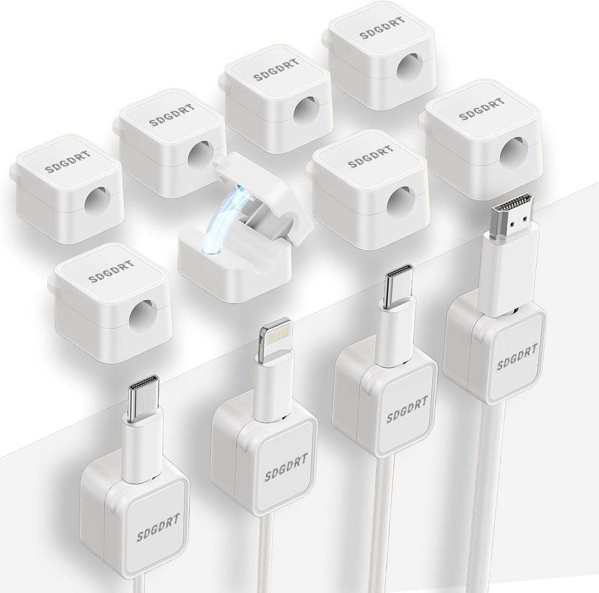 12 Pack Mini Magnetic Cord Holder, Residue-Free Self Adhesive Auto-Lock Cable Clips, Reusable Wire Keeper for Desktop, Car, Nightstand, Charging & Earphone Wires, White Cable Organizer Clips
