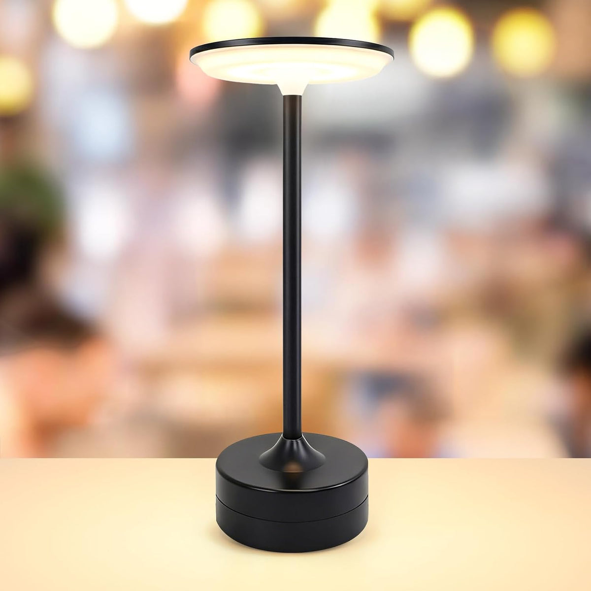 Small Table Lamp, Portable Metal Table Lamp, Cordless Rechargeable Table Lamp , 3 Color Stepless Dimmable Atmosphere Table Lamps for Patio, Camping, Coffee table decor lamp for Indoor/Outdoo(Black)