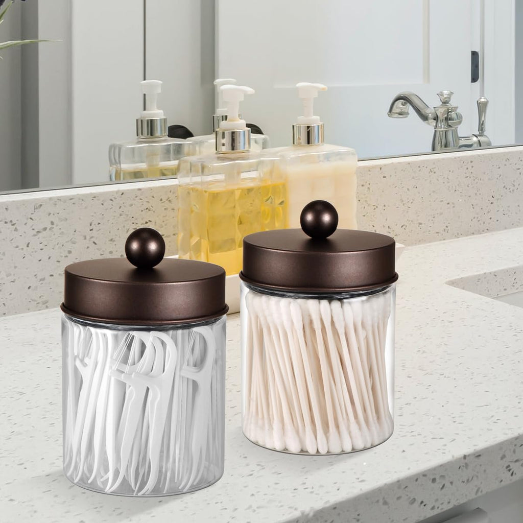 3PC Farmhouse Decor Qtip Holder Apothecary Jars, (Bronze, Plastic)