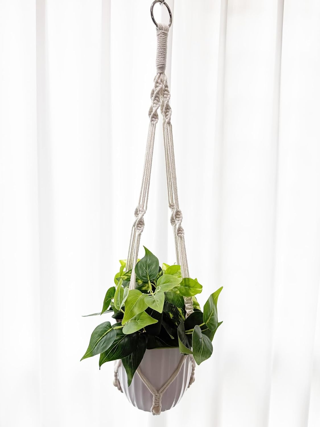 Macrame Plant Hanger Indoor Hanging Flower Pot Holder Boho Home Decor Planter Basket for Indoor Outdoor Ivory (POTS NOT Included) (Wood Bead-23”/29”/35”, 3)