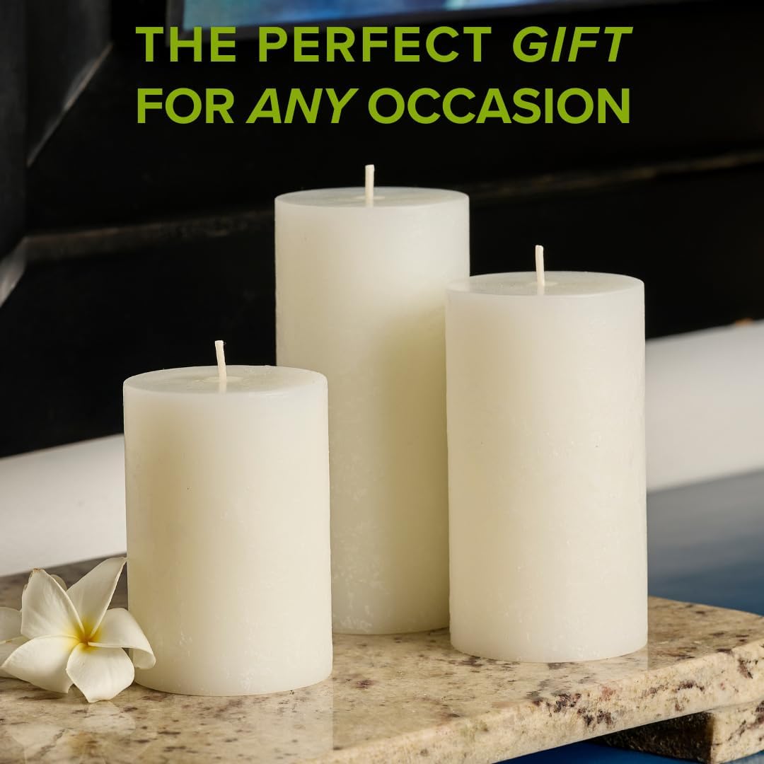 White Gardenia Pillar Candles, Set of 3, 3x6 Inch, Rustic Decor