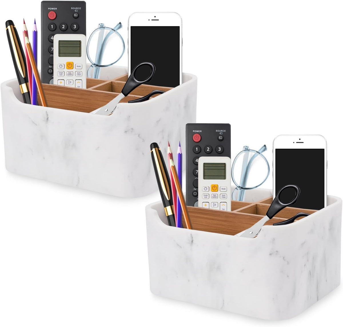 2 Pack Remote Control Holders, Desk Organizers with Dividers,White