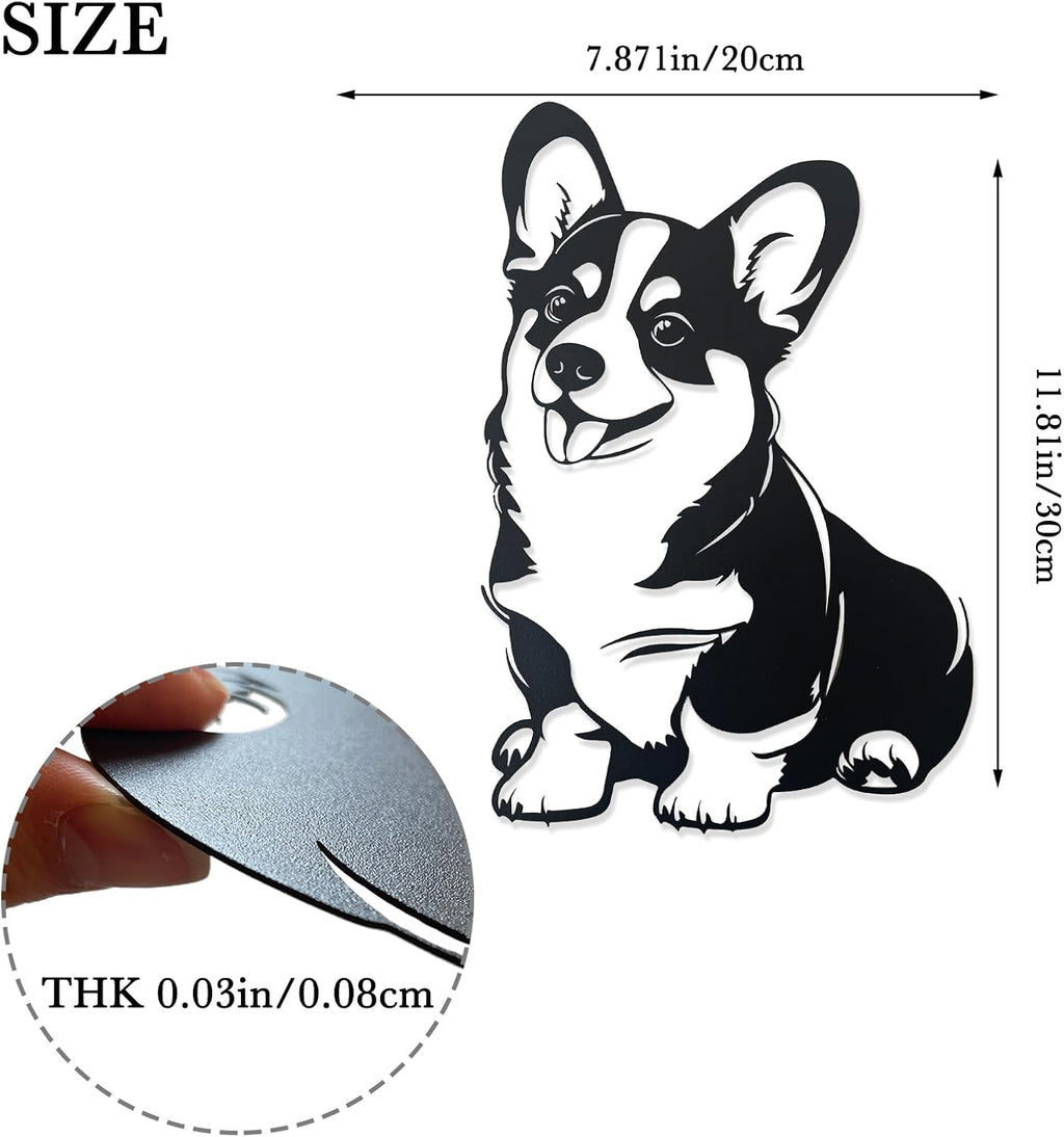 Corgi Metal Wall Décor,Gifts for Corgi Lovers,7x11"Lovely Black Decorations,Unique Iron Dog Statue,Dog Room Decor, Cartoon Animal 3d Wall Art for Bedroom,LivingRoom,Garden,Cafe,Outdoor Wall Hanging Decor