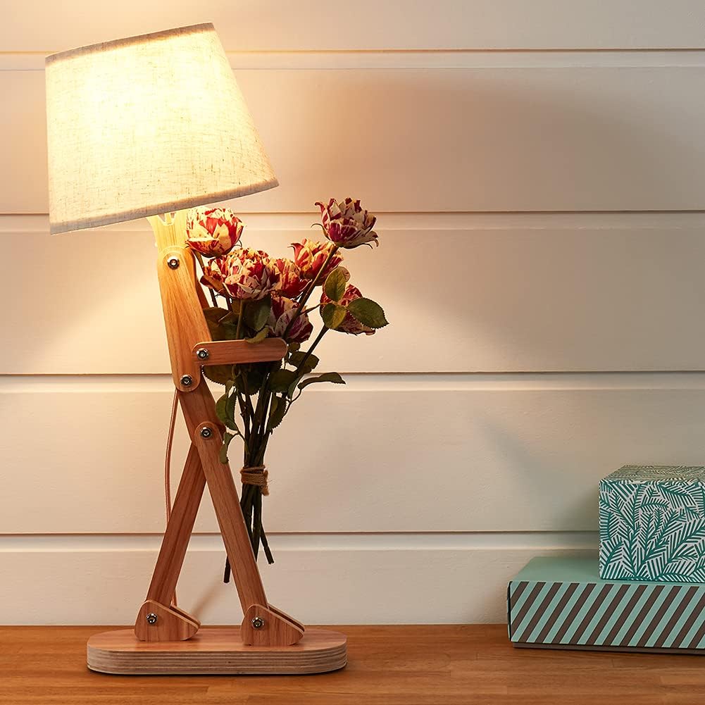 Cute Wood Table Lamp for Kids Room Bedroom, Bulb Included, Ash