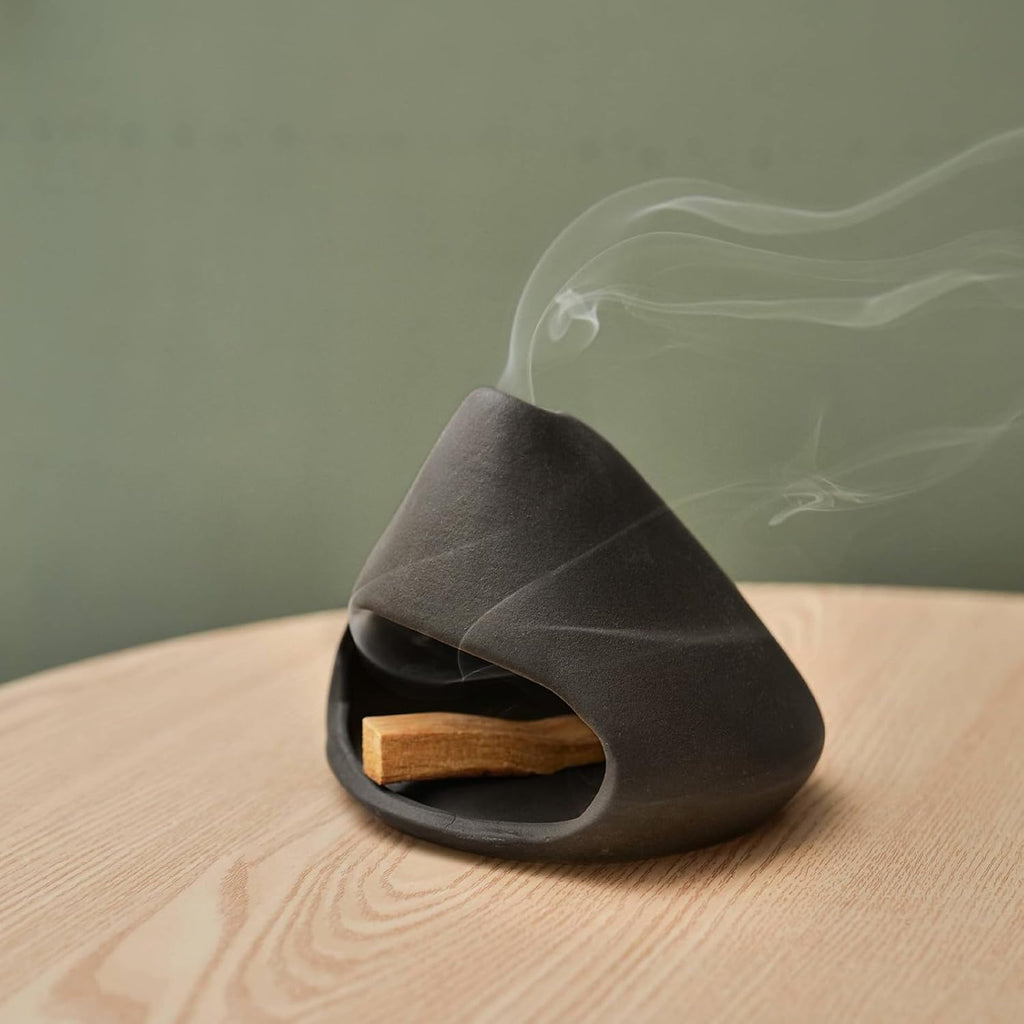 Yawlsow Palo Santo Holder Burner, Charcoal Bakhoor Incense Burner,Smudge Bowl,Sage Holder,Ash Catcher for Meditation Zen Decor (Black)