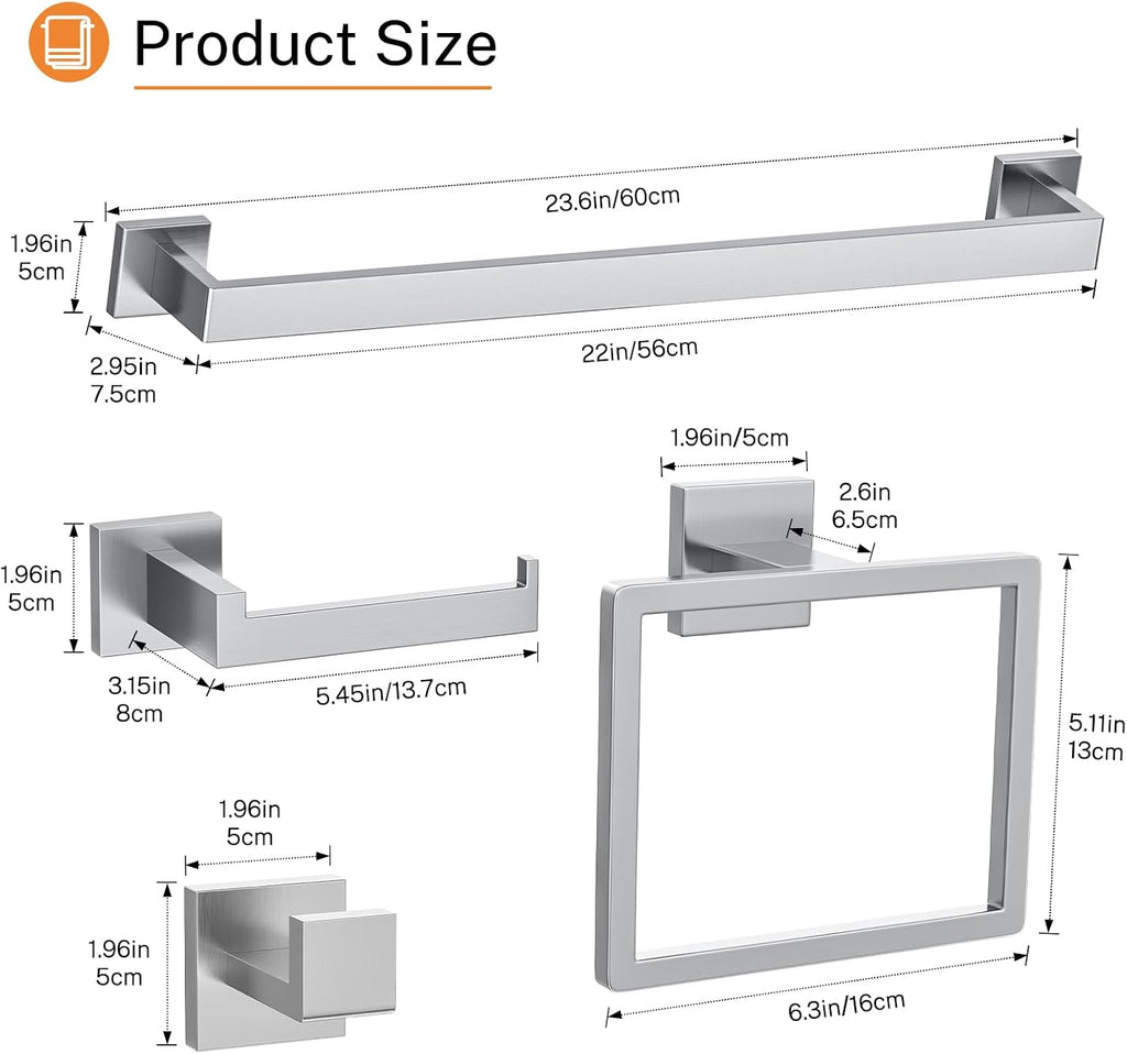 10-Piece Brushed Nickel Bathroom Hardware Set Towel Bar Set Include 23.6 inch Towel Bar,Towel Ring,Toilet Paper Holder Towel Hooks,Stainless Steel Wall Mounted Towel Rack
