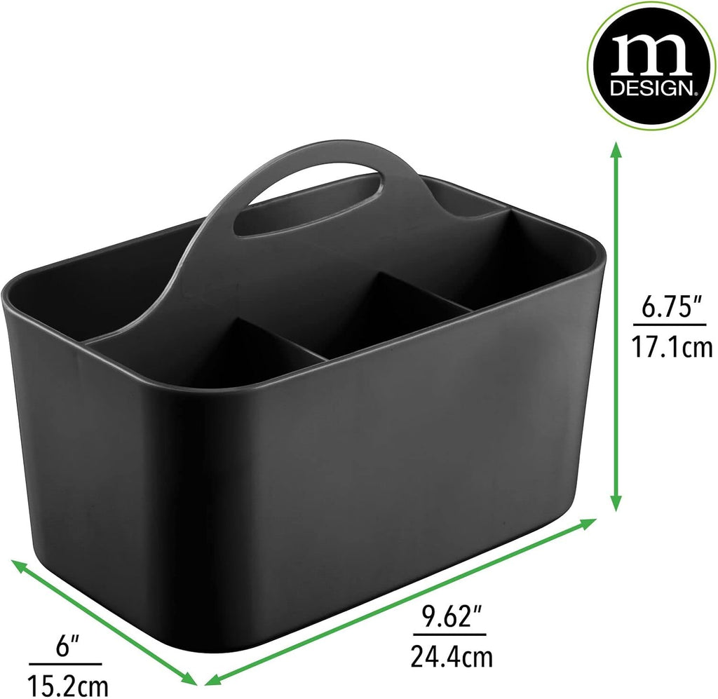 mDesign Small Plastic Shower/Bath Storage Organizer Caddy Tote with Handle for Dorm, Shelf, Cabinet - Hold Soap, Shampoo, Conditioner, Combs, Brushes, Lumiere Collection, Black