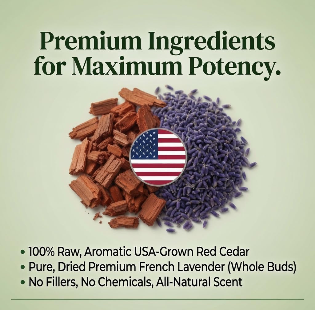 Professor Killamoth Cedar Chips and Lavender Sachets (20 Pack) - Stop Clothes Damage - Cedar and Lavendar Home Fragrance Sachets for Drawers and Closets