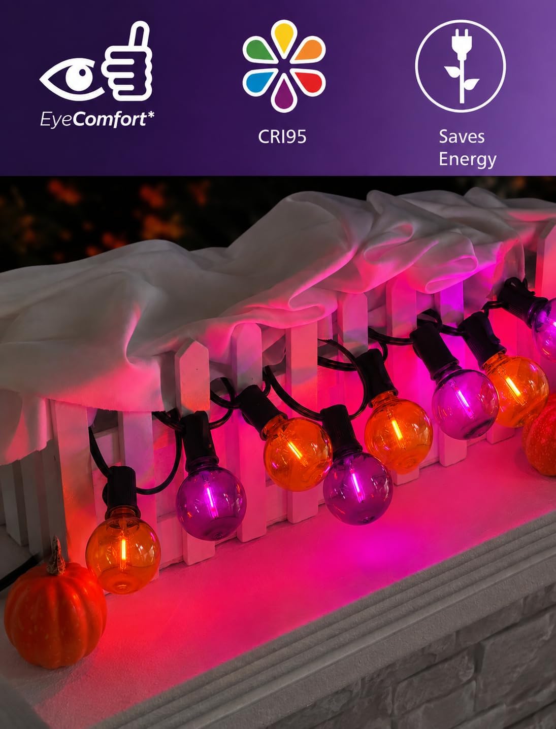 50FT G40 LED Outdoor Purple and Orange Halloween String Lights