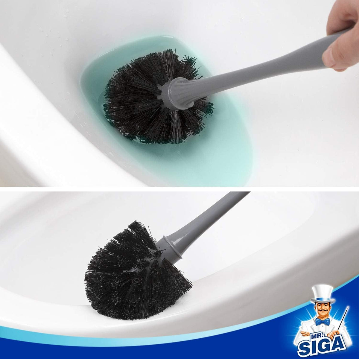 MR.SIGA Toilet Plunger and Brush Combo for Toilet Cleaning, Gray, 2 Set