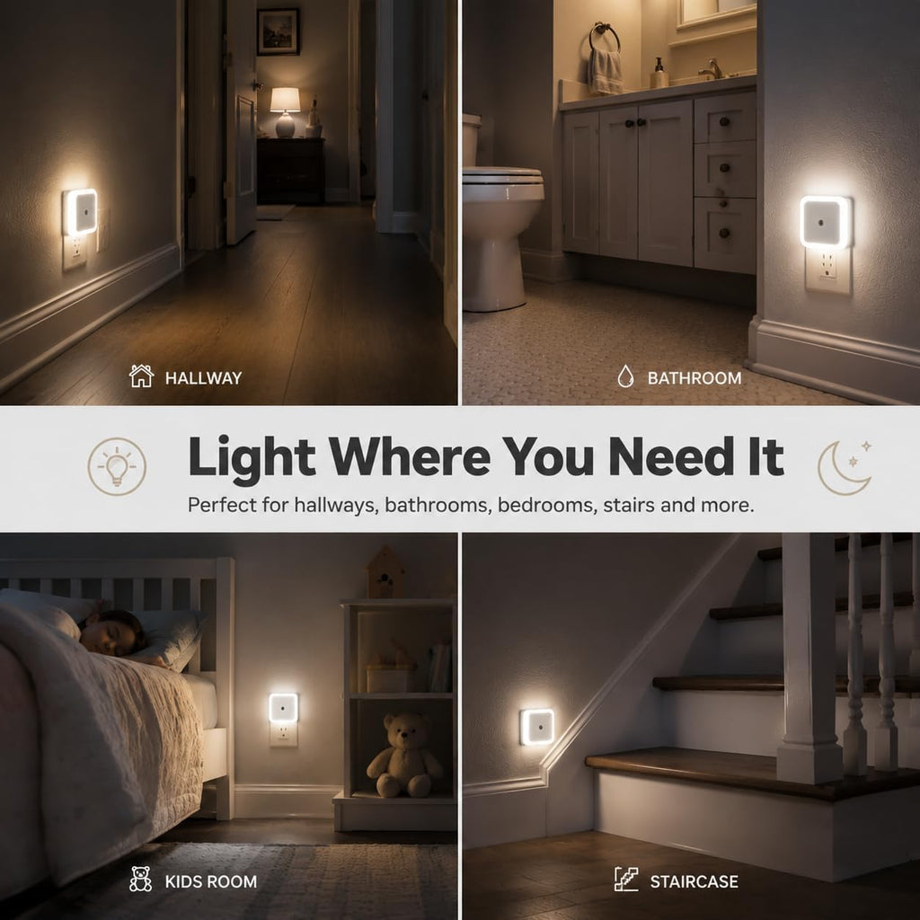 Othmro 4 Pack Plug-in Night Light, Warm Auto Dusk-to-Dawn Sensor Lamp
