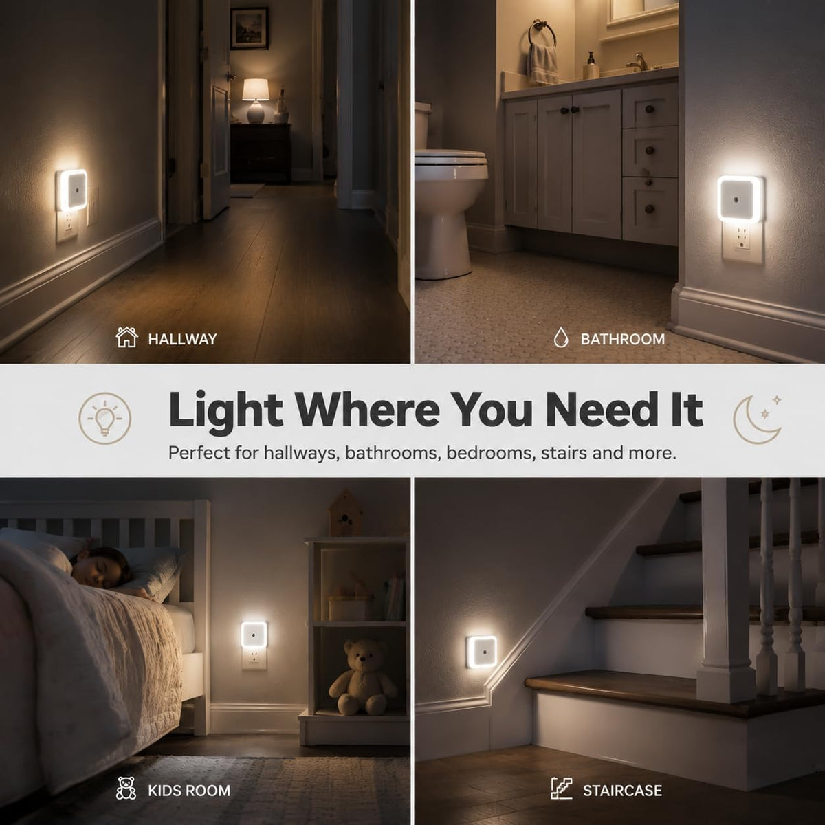 Othmro 4 Pack Plug-in Night Light, Warm Auto Dusk-to-Dawn Sensor Lamp