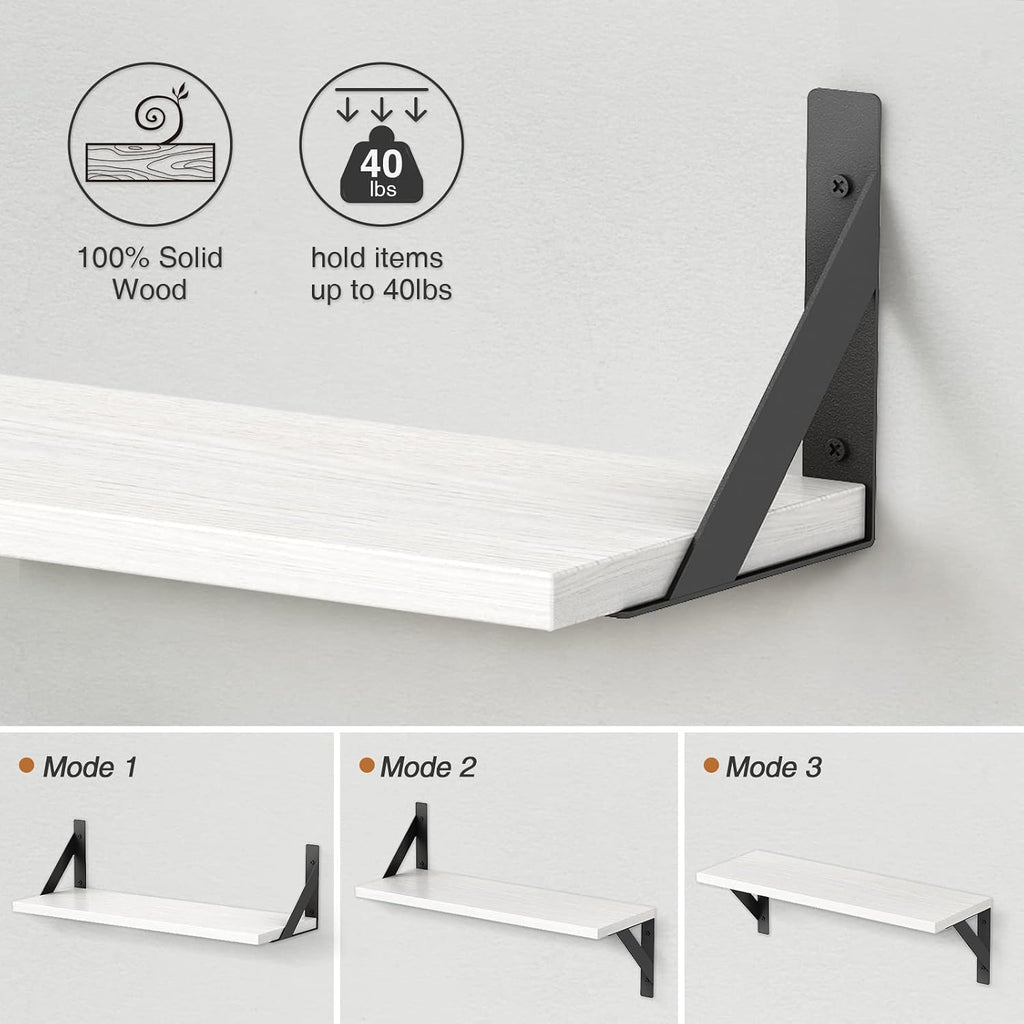 White Floating Shelves 24 inches Long Set of 3, 24 x 8 Inch Bathroom Wall Shelves Over Toilet for Towels, Modern Wood Mounted Storage Shelf for Bedroom Living Laundry Room Kitchen Office Closet