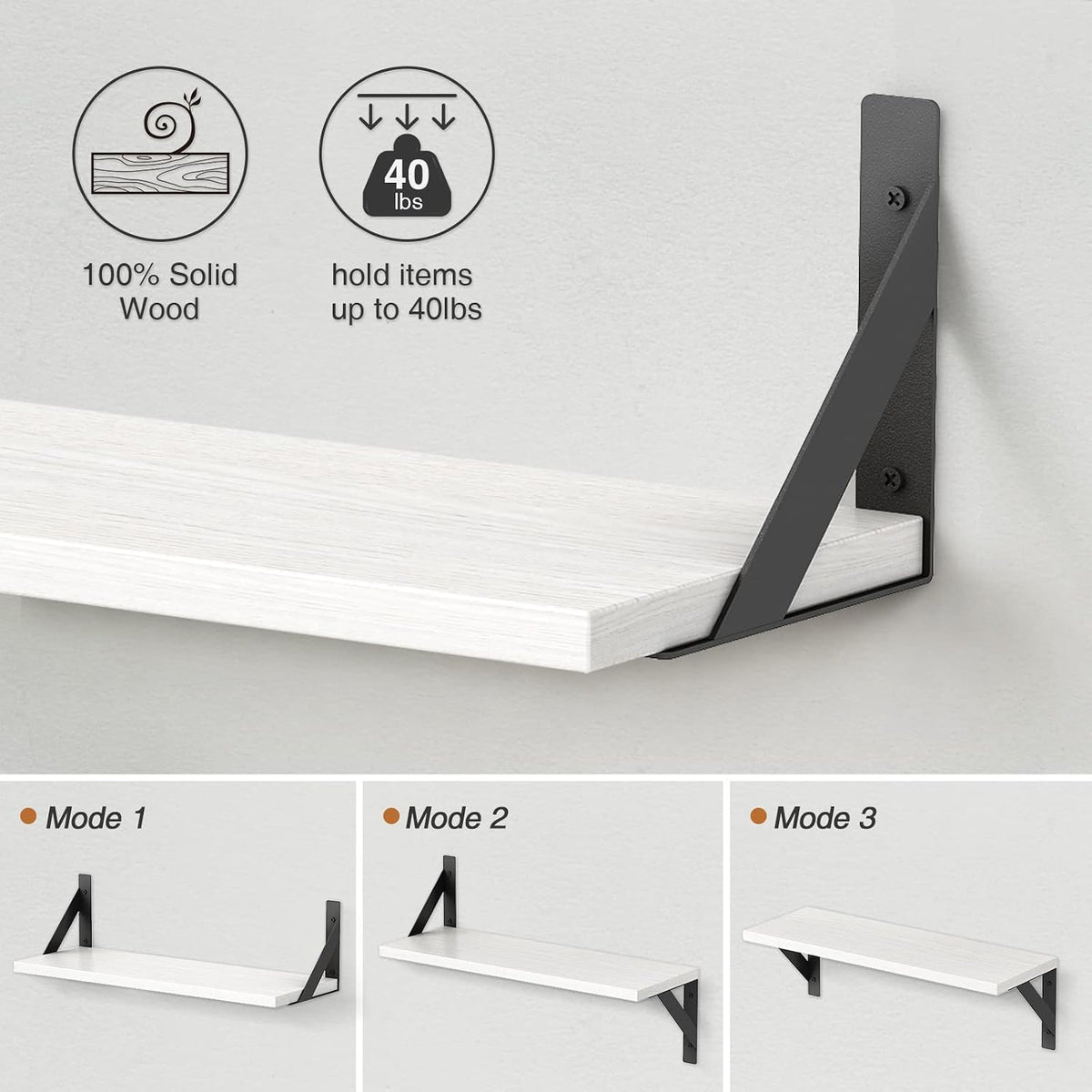 White Floating Shelves 24 inches Long Set of 3, 24 x 8 Inch Bathroom Wall Shelves Over Toilet for Towels, Modern Wood Mounted Storage Shelf for Bedroom Living Laundry Room Kitchen Office Closet