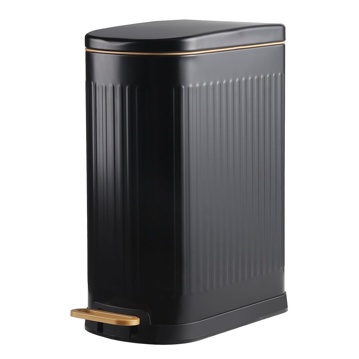 SYNCVIBE Slim Bathroom Trash Can with Lid Stainless Steel Garbage Can Soft Close Step Trash Bin with Removable Inner Bucket for Bedroom, Office, Kitchen (Matt Black, 3.5 Gallons)