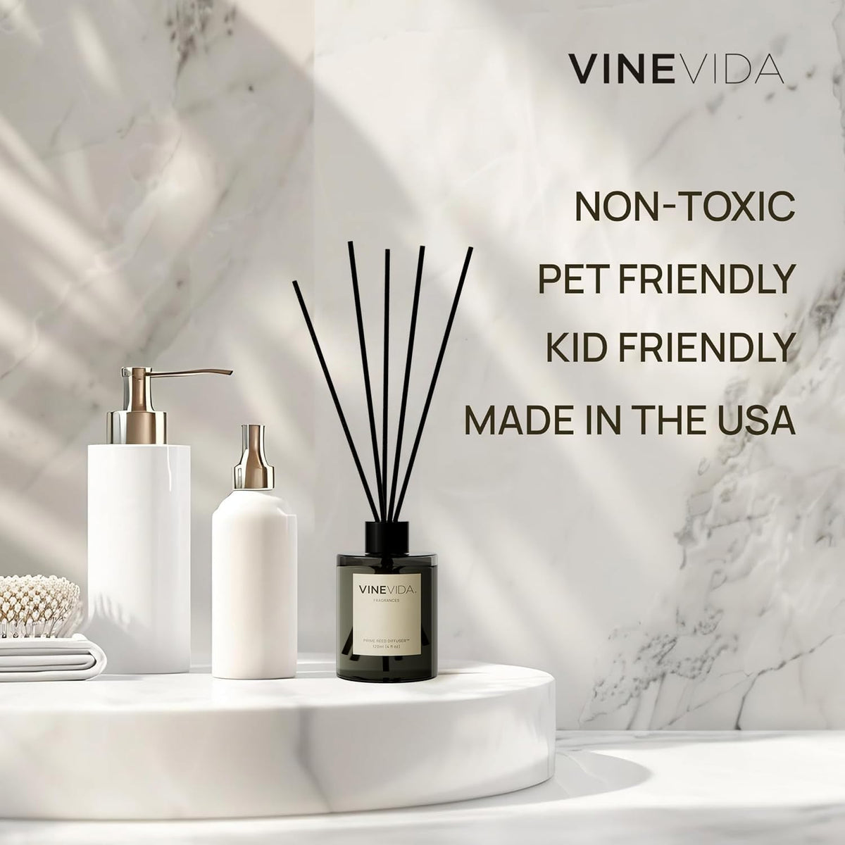 VINEVIDA | Water Lily | Reed Diffuser for Home & Bathroom | Long-Lasting Scent Sticks Set | Oil Stick Diffuser | Bathroom Scent