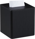 PU Leather Square Tissue Box Cover Tissue Box Holder Cube (Black)