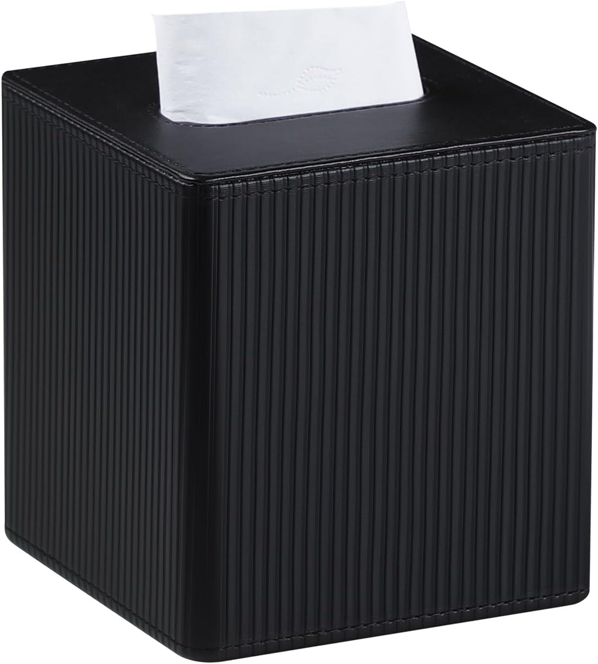PU Leather Square Tissue Box Cover Tissue Box Holder Cube (Black)