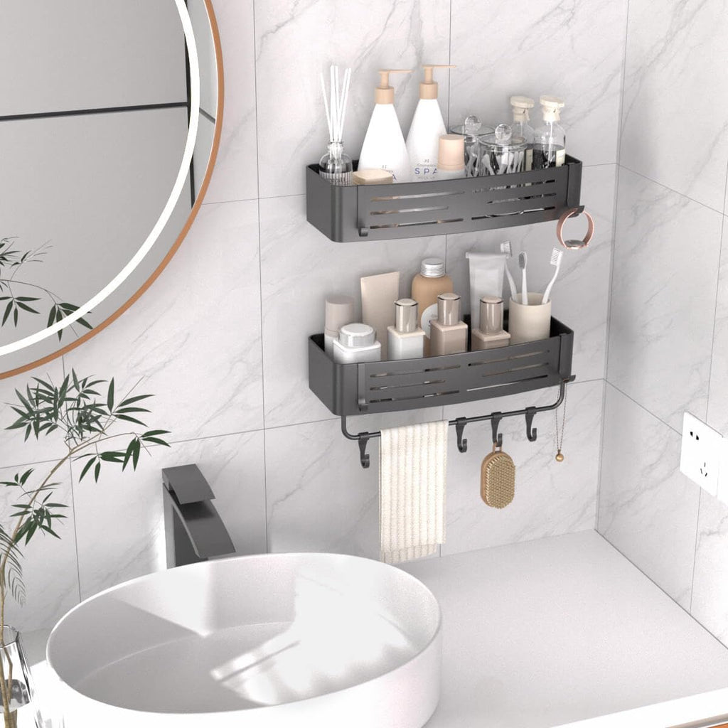 Onemake Shower Caddy Suction Cup, 2 Pack Shower Shelf with Hooks for Bath