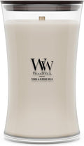 WoodWick Tonka & Almond Milk Scented Candle, Crackling Wick, 21.5oz
