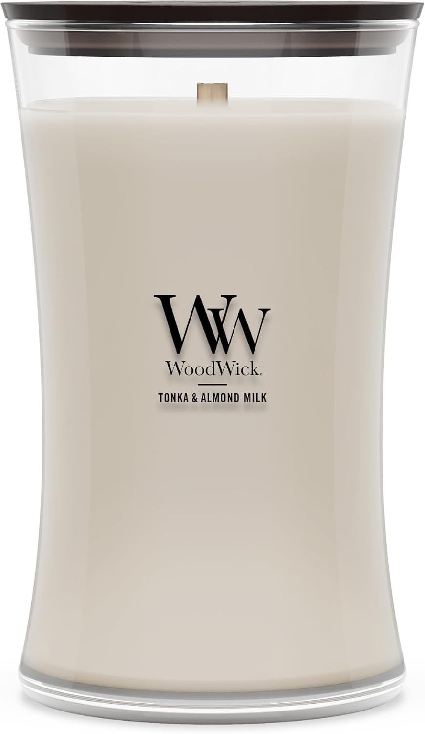 WoodWick Tonka & Almond Milk Scented Candle, Crackling Wick, 21.5oz