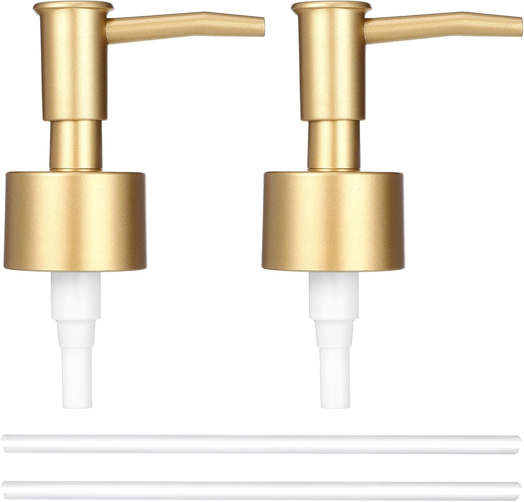 Replacement Soap Dispenser Pump, 2 Pack Gold Soap Dispenser Pump Fits Standard 28/400 Thread Size, for Kitchen and Bathroom Lotion Bottles Pearl Gold + 6 inch Tube
