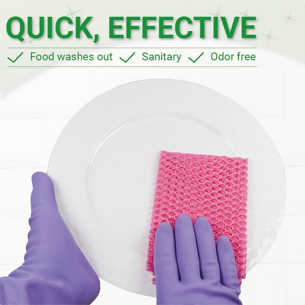 Basic Dish Wash Net 10 pcs - All Purpose, Non-Scratch, Heavy Duty Dish Scrubbers for Cleaning Dishes, Pots and Pans Color Pink