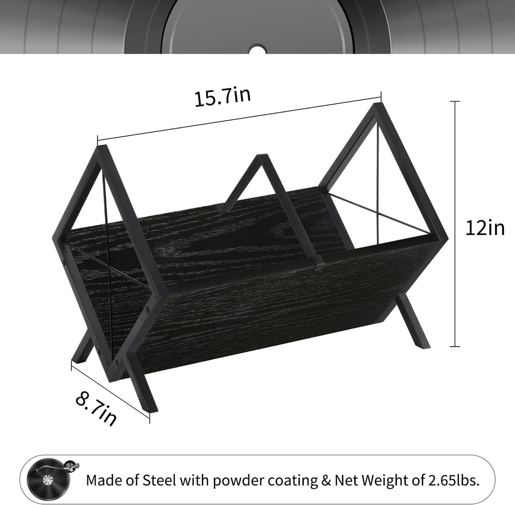YINMIT Vinyl Record Holder - 80-100 LP Vinyl Record Storage Rack, Quick Assembly Display, Retro Style Organizer for Magazine, Book, Files, Albums (Black, 1 Tier)