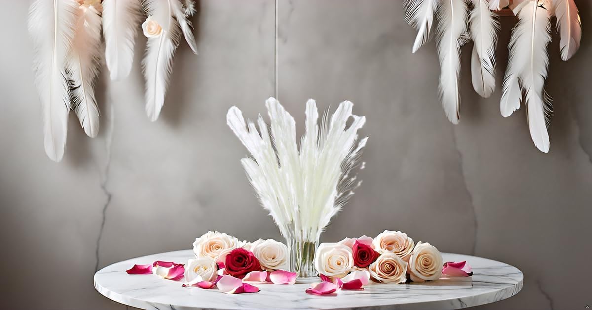 UiiziC Faux Pampas Grass 8 PCS 30"/76cm Dried Fluffy Artificial Flowers Ascendant Grass for Vase Fillers Wedding Party Bouquets Home Hotel Centerpieces Decor (White)