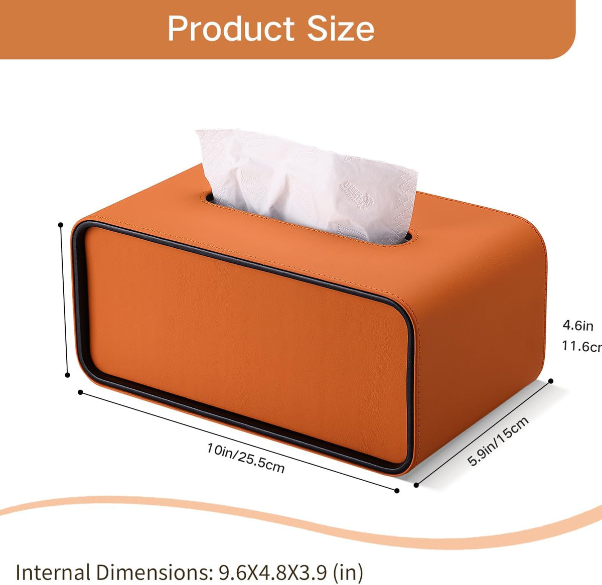 GORESE Rectangular Tissue Box Cover for Kleenexs, PU Leather Tissue Box Holder, Decorative Tissue Holder Cover for Bathroom Bedroom Living Room Office, Orange